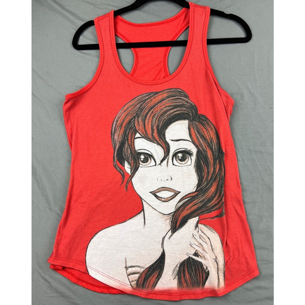 Disney Ariel The Little Mermaid Tank Top Womens Medium Red Racerback Graphic